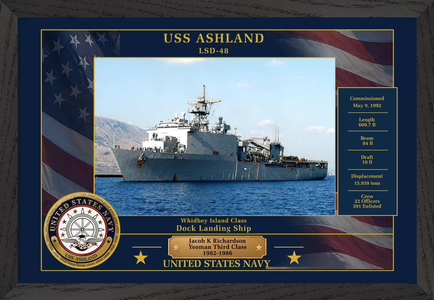 USS Ashland LSD-48 Framed Patriotic Photo