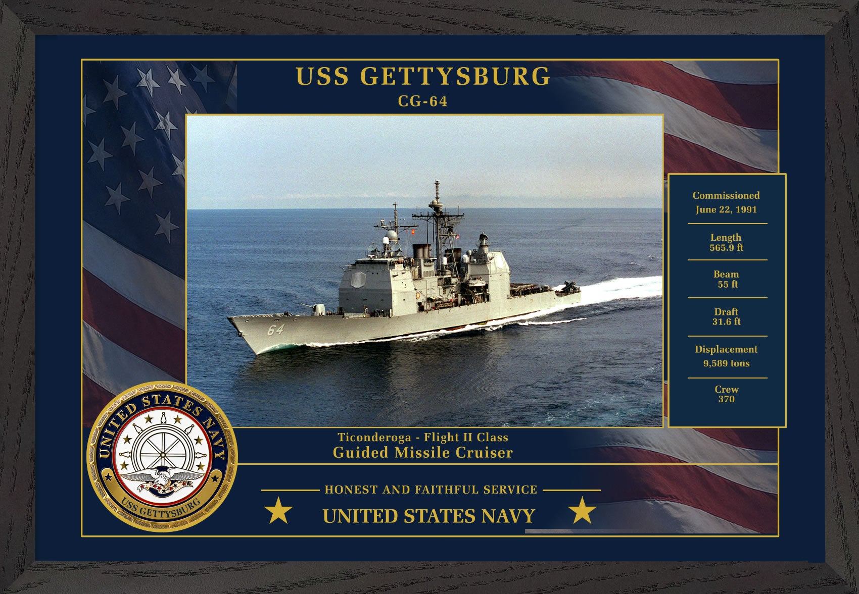 USS Gettysburg CG-64 Framed Patriotic Photo