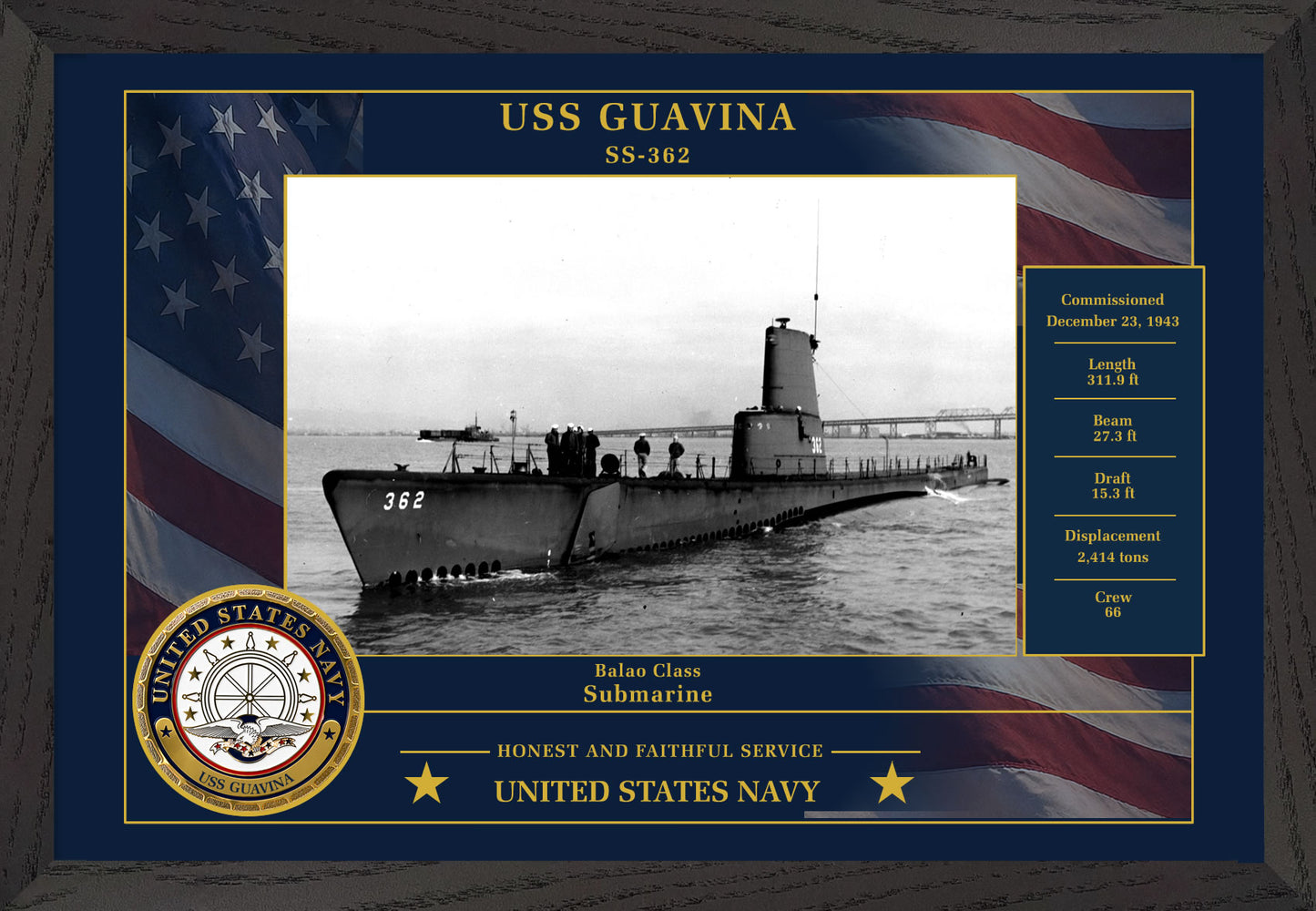USS Guavina SS-362 Framed Patriotic Photo