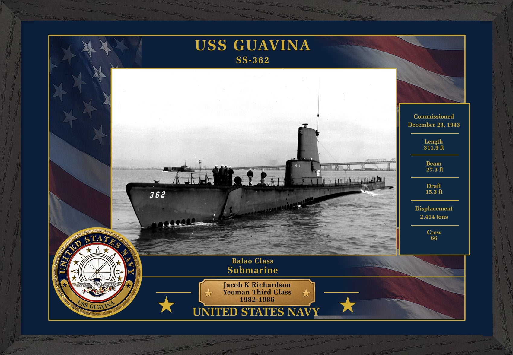 USS Guavina SS-362 Framed Patriotic Photo