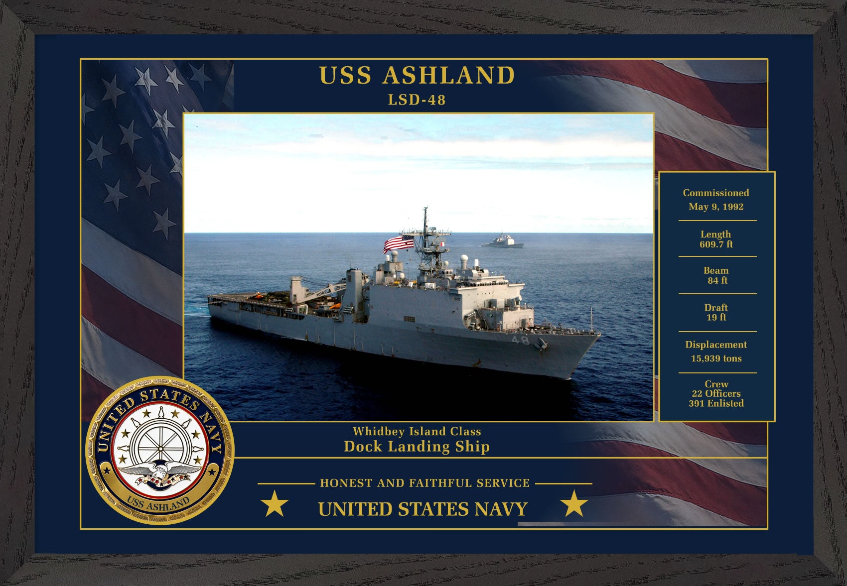 USS Ashland LSD-48 Framed Patriotic Photo