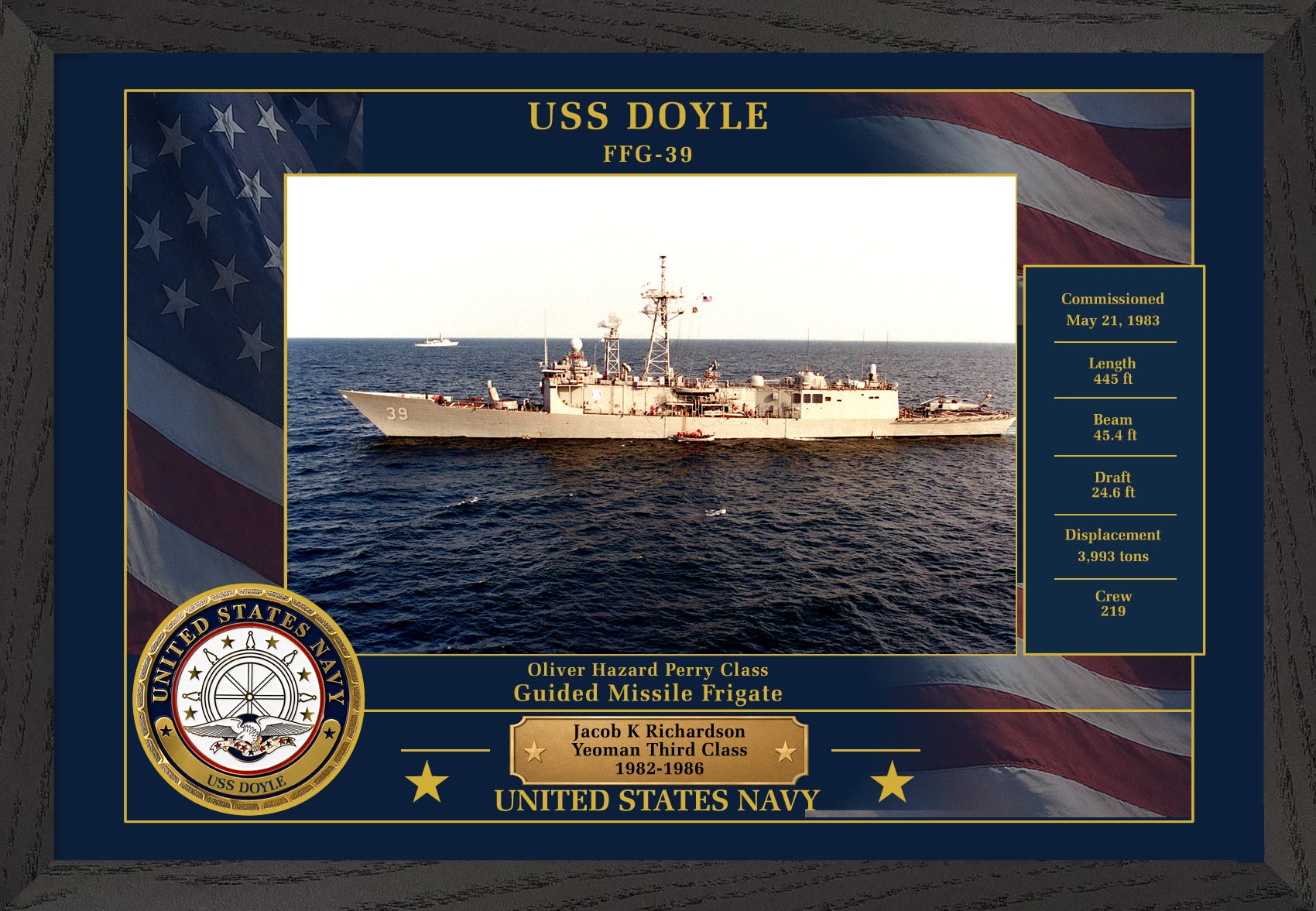 USS Doyle FFG-39 Framed Patriotic Photo