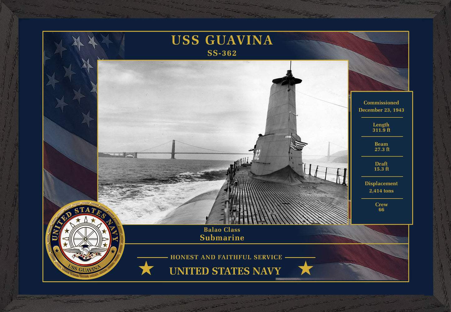 USS Guavina SS-362 Framed Patriotic Photo