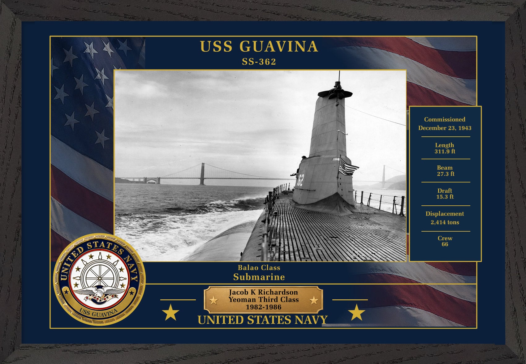 USS Guavina SS-362 Framed Patriotic Photo