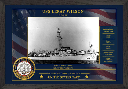 USS Leray Wilson DE-414 Framed Patriotic Photo