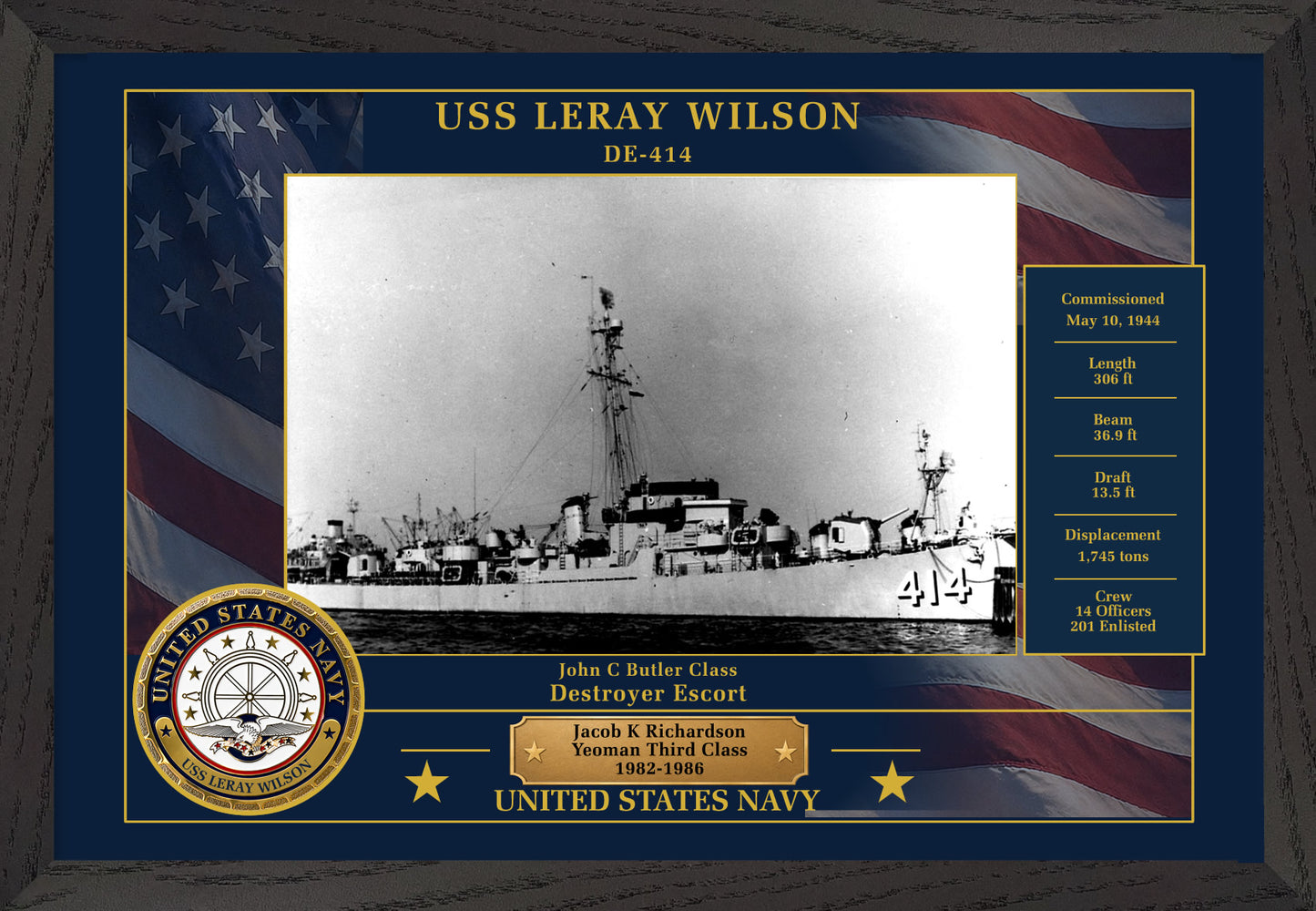 USS Leray Wilson DE-414 Framed Patriotic Photo