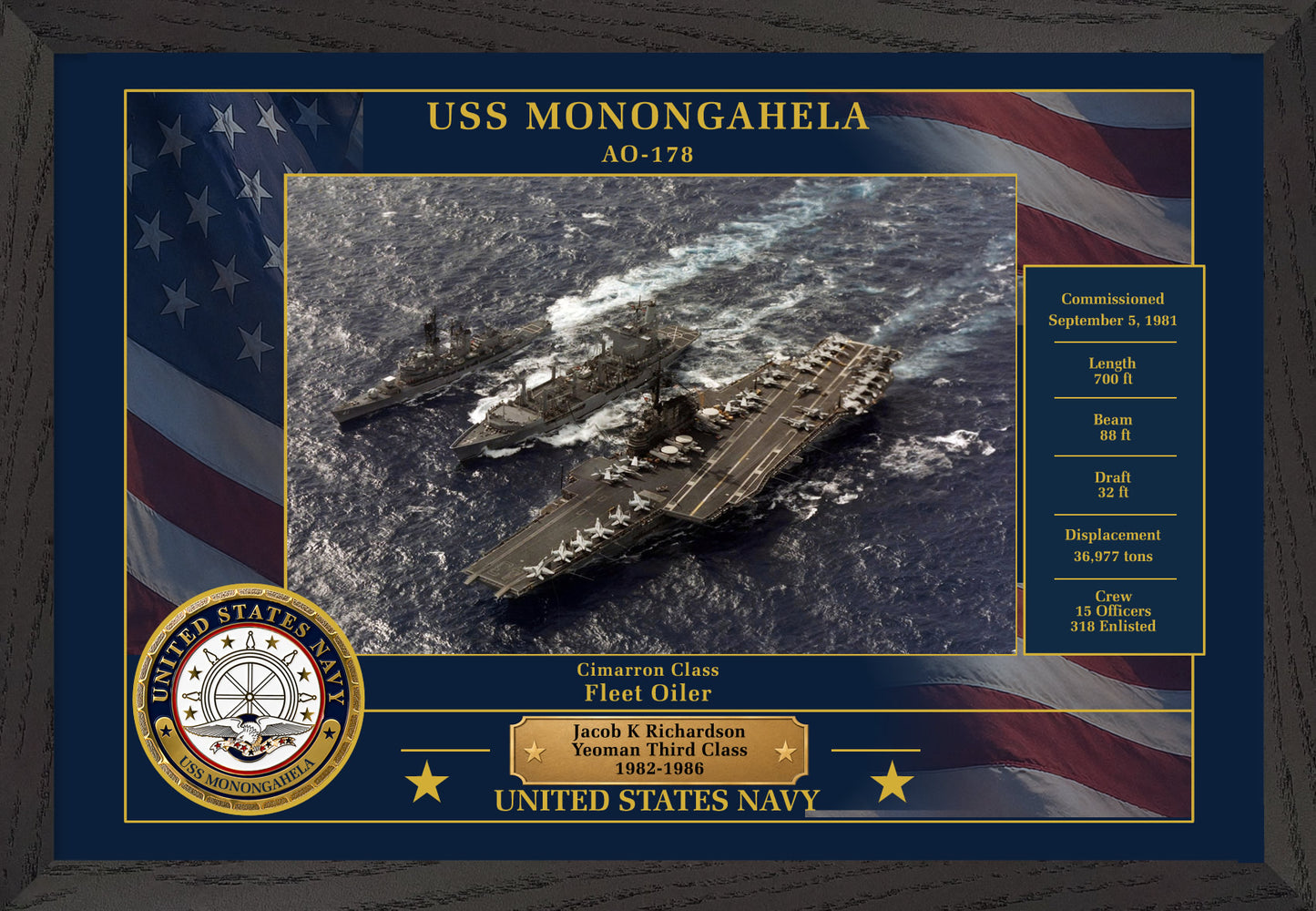 USS Monongahela AO-178 Framed Patriotic Photo