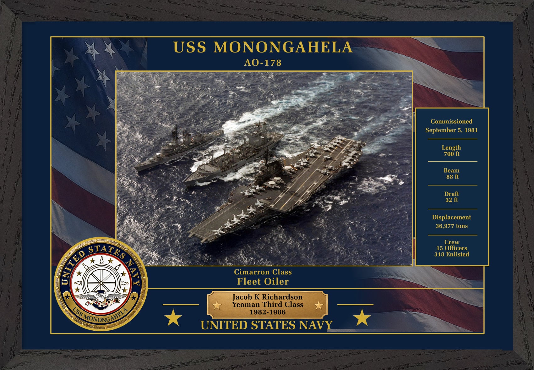 USS Monongahela AO-178 Framed Patriotic Photo