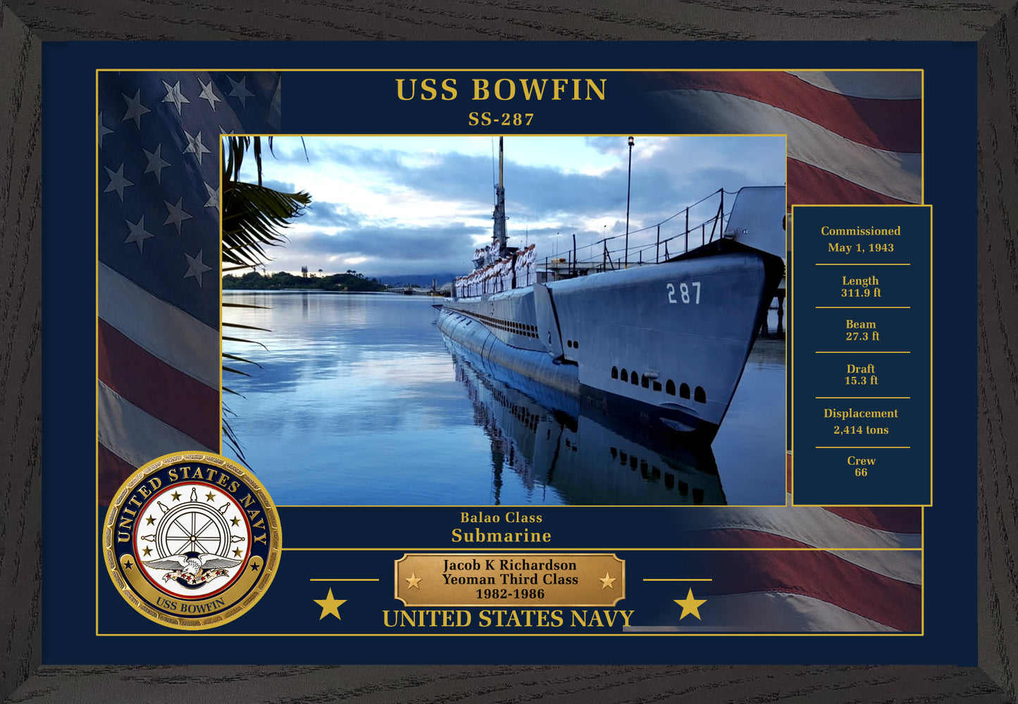 USS Bowfin SS-287 Framed Patriotic Photo