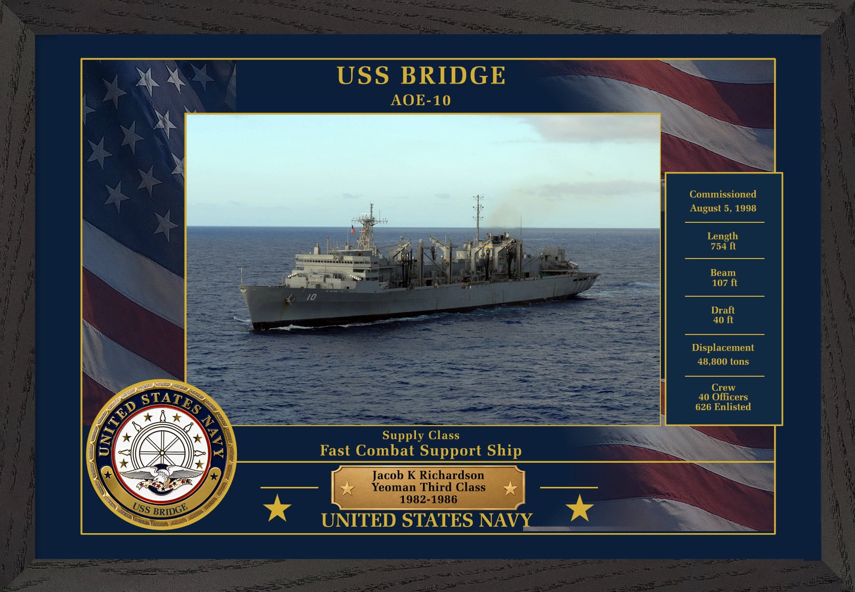 USS Bridge AOE-10 Framed Patriotic Photo