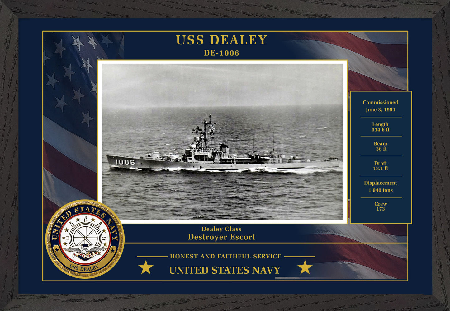 USS Dealey DE-1006 Framed Patriotic Photo