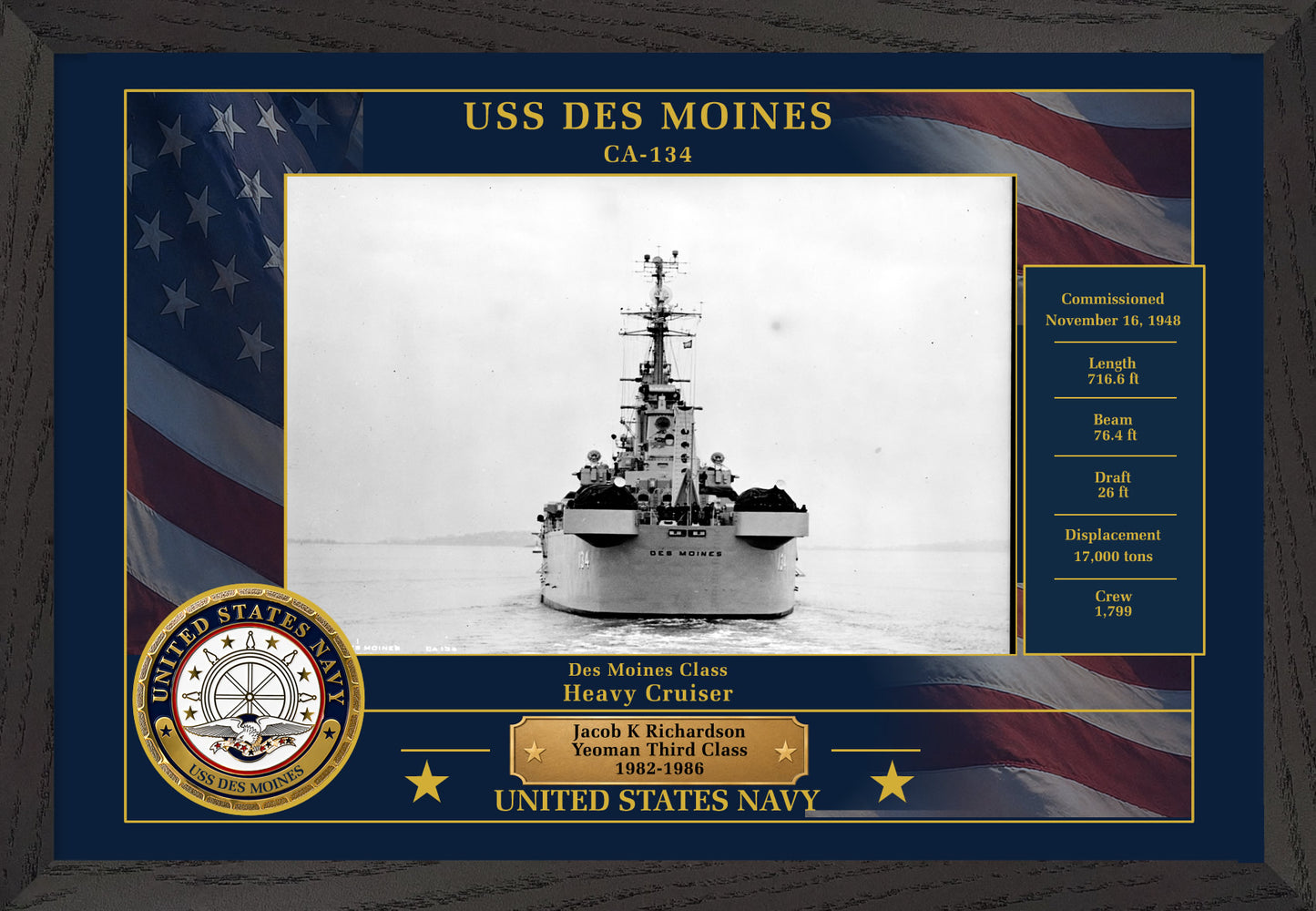 USS Des Moines CA-134 Framed Patriotic Photo