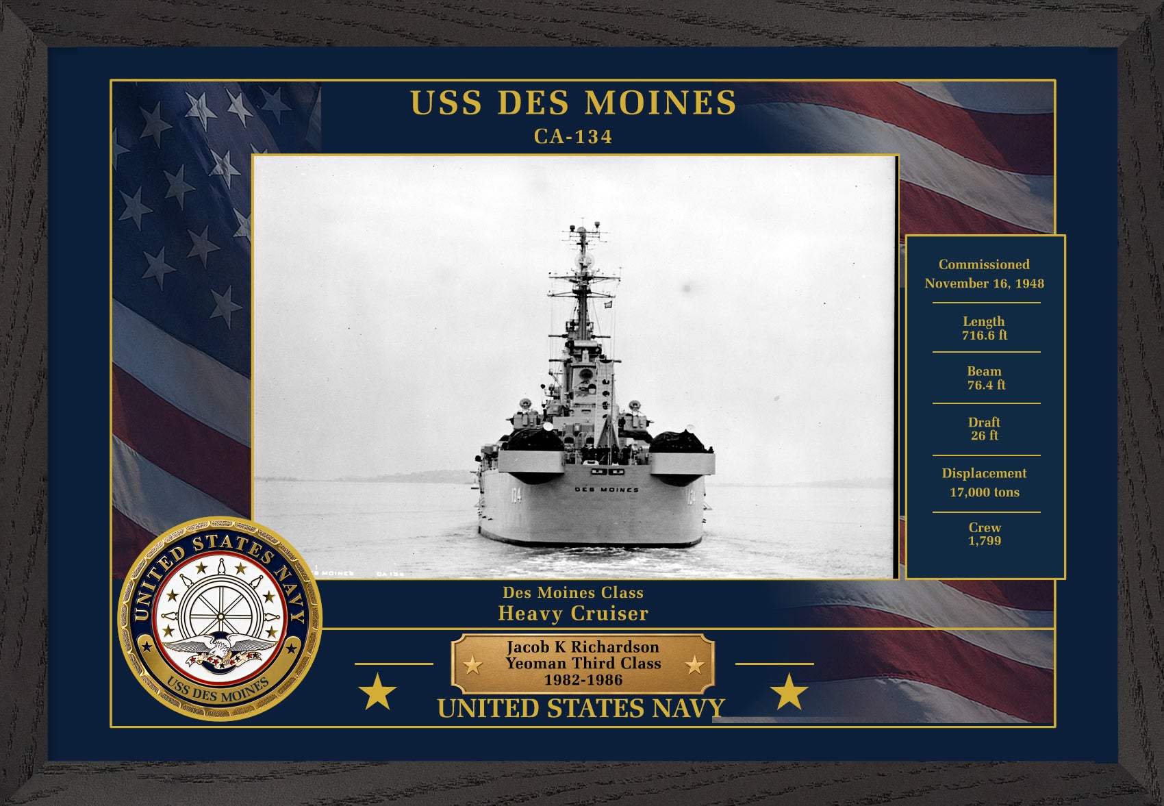 USS Des Moines CA-134 Framed Patriotic Photo