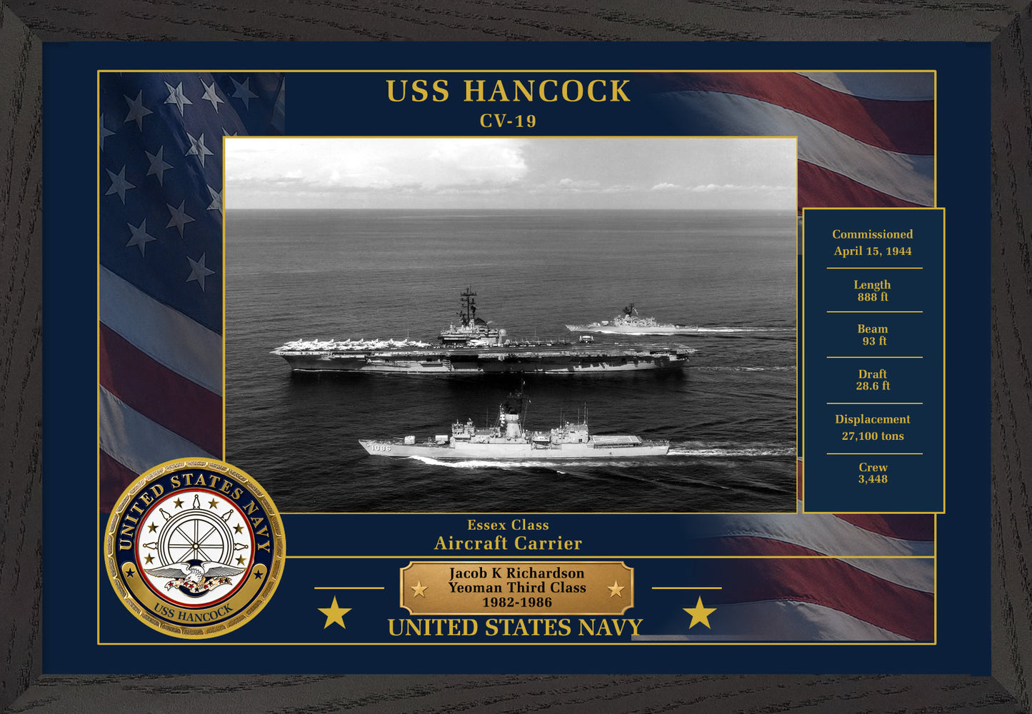USS Hancock CV-19 Framed Patriotic Photo