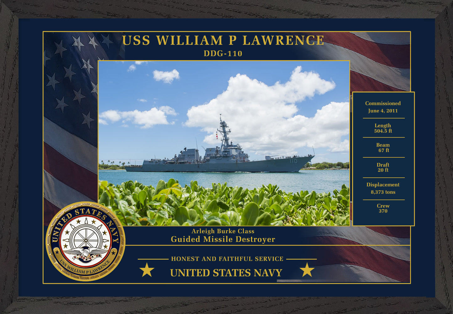 USS William P Lawrence DDG-110 Framed Patriotic Photo