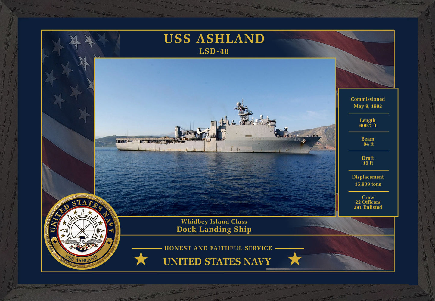 USS Ashland LSD-48 Framed Patriotic Photo