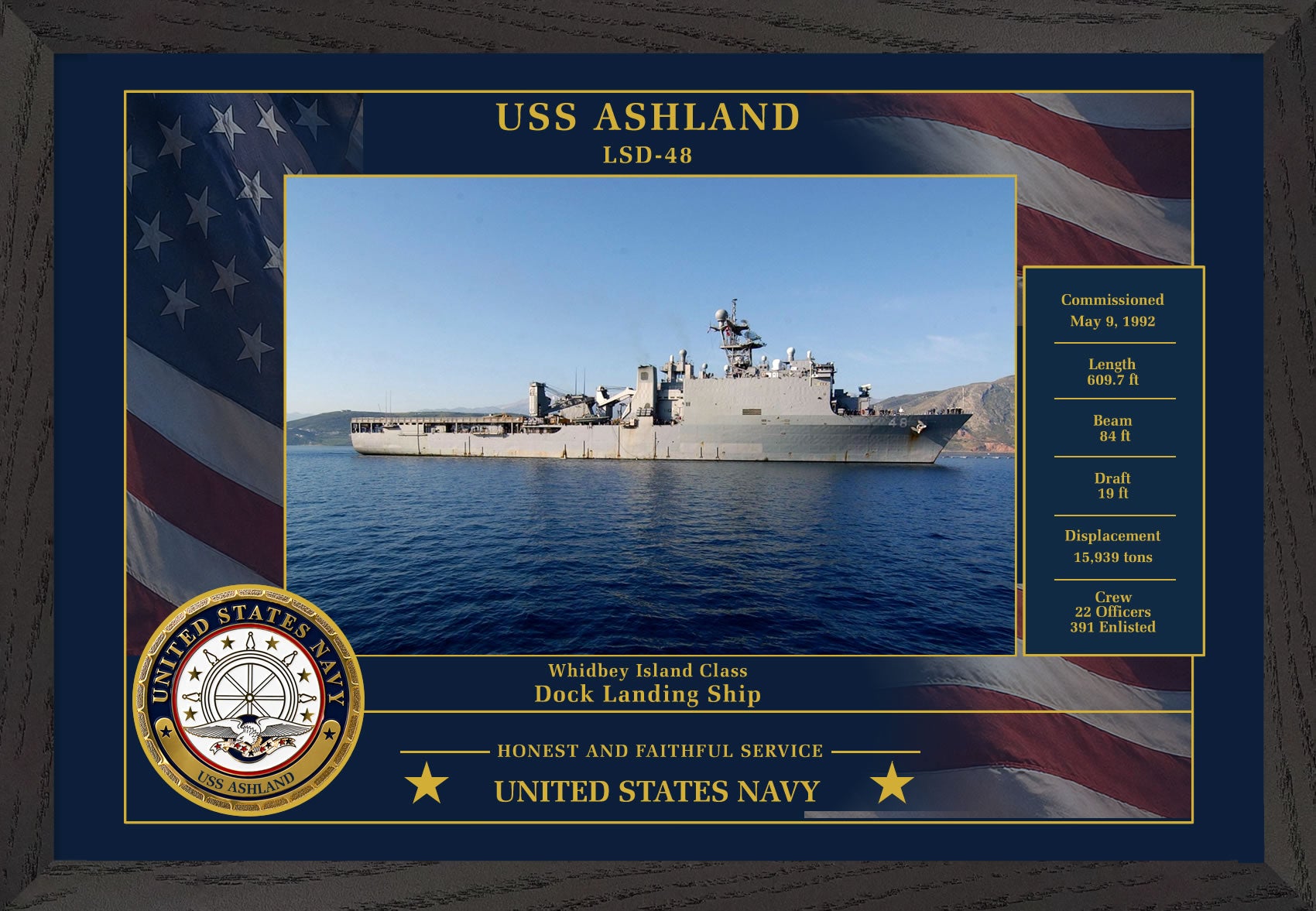 USS Ashland LSD-48 Framed Patriotic Photo