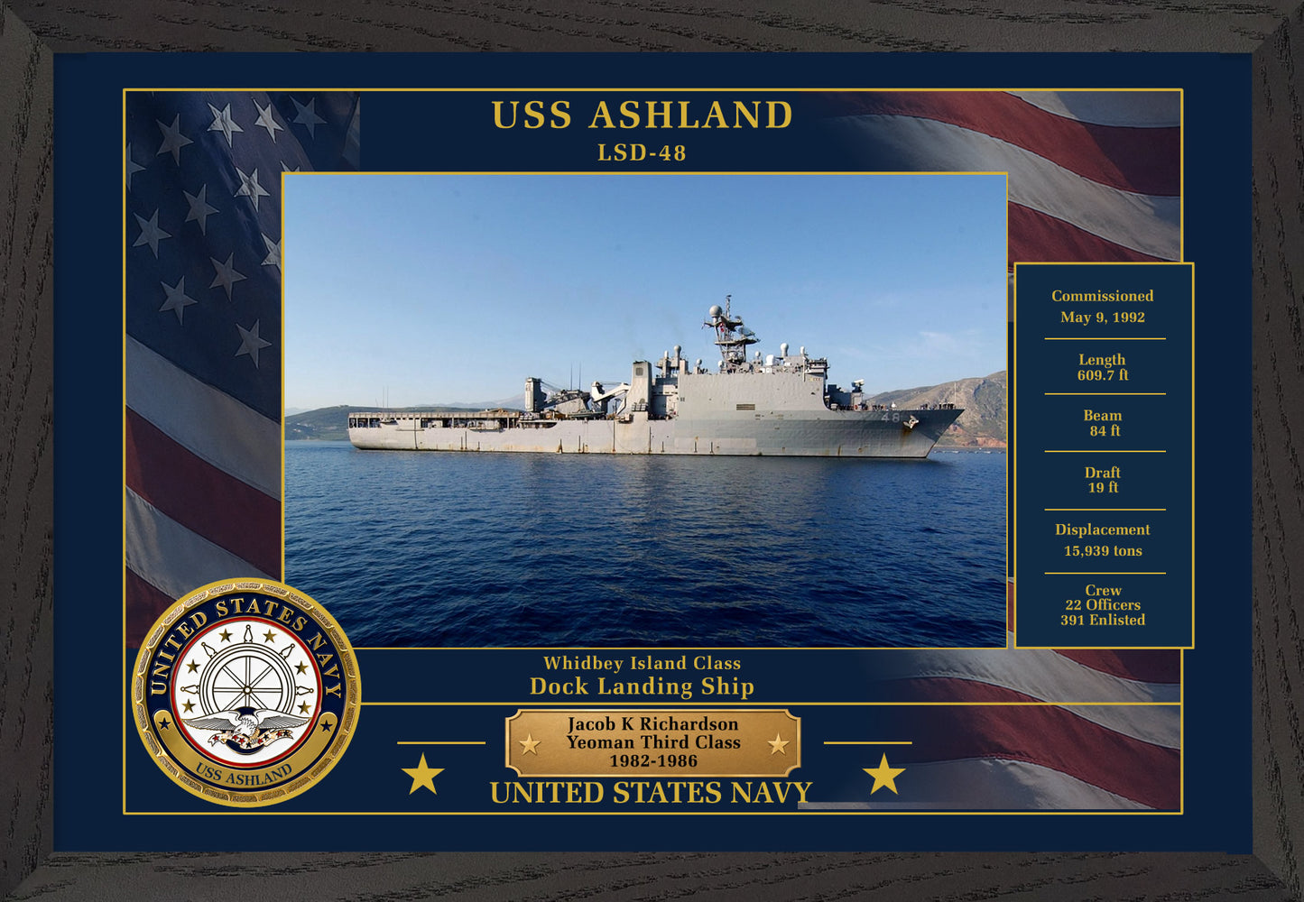 USS Ashland LSD-48 Framed Patriotic Photo
