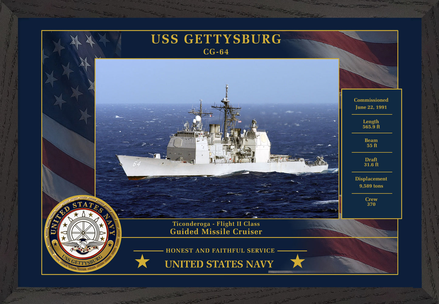 USS Gettysburg CG-64 Framed Patriotic Photo