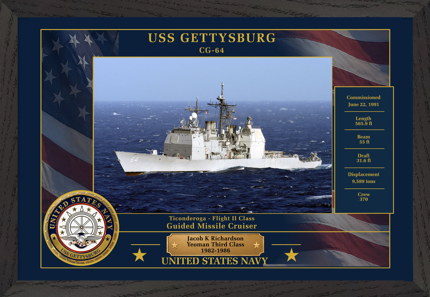 USS Gettysburg CG-64 Framed Patriotic Photo