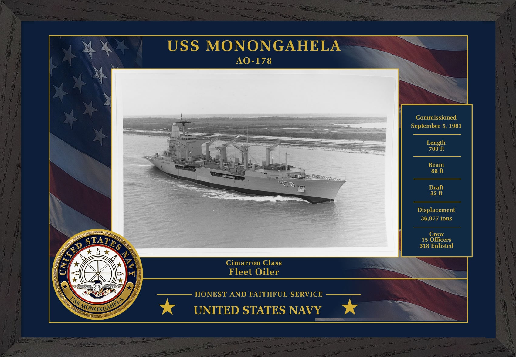 USS Monongahela AO-178 Framed Patriotic Photo