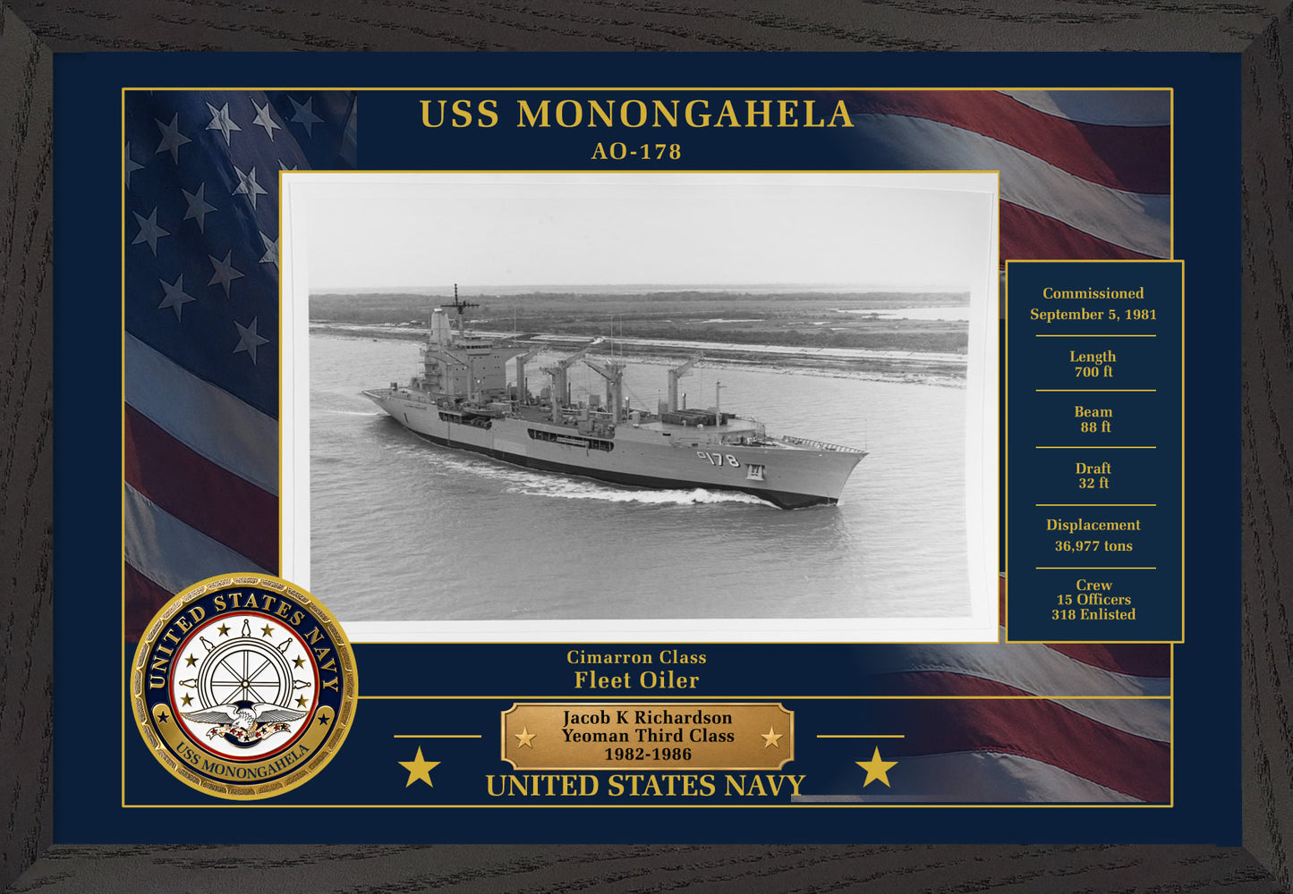 USS Monongahela AO-178 Framed Patriotic Photo