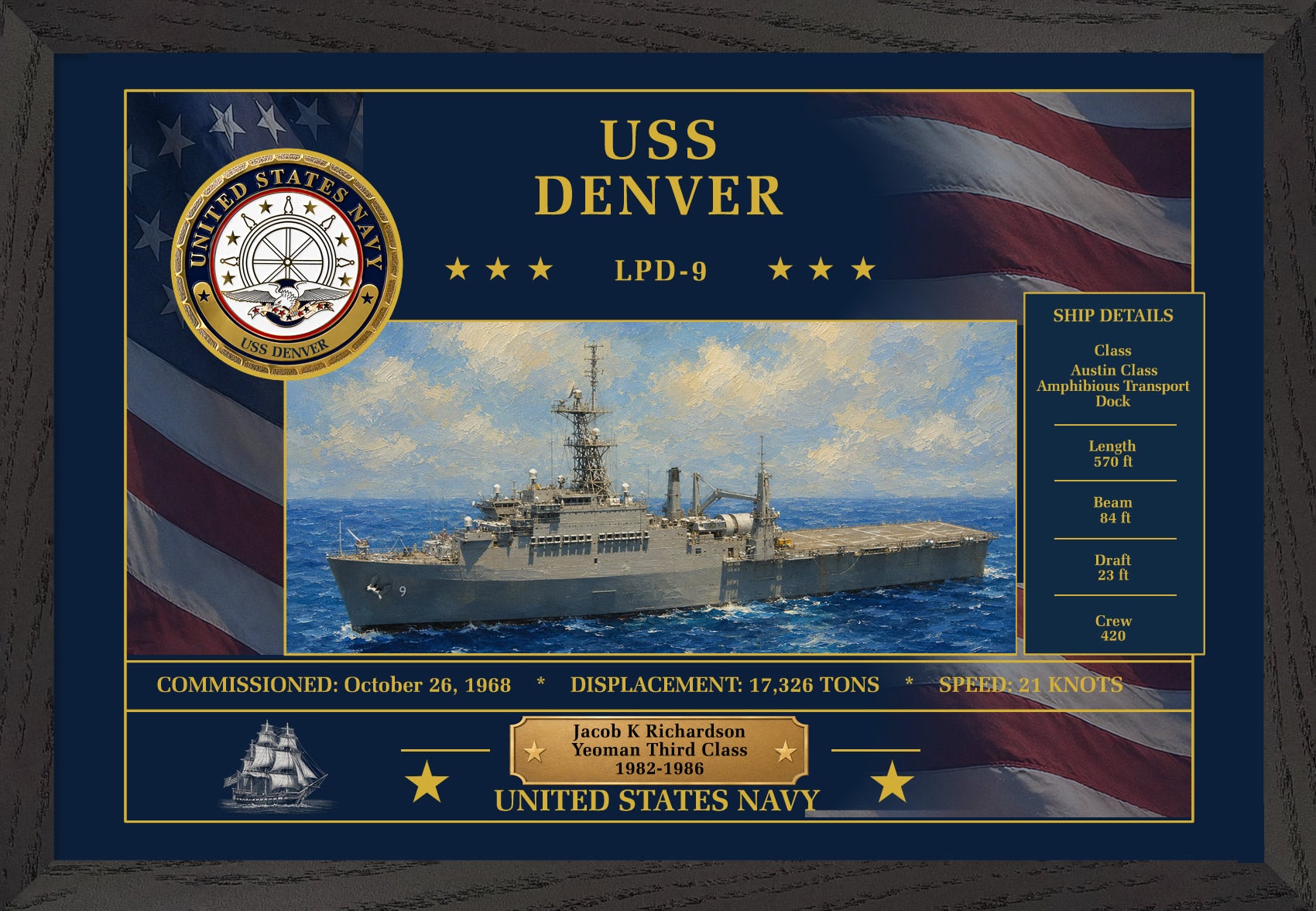 USS Denver LPD-9 Framed Patriotic Art