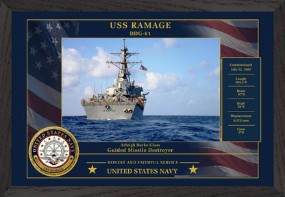USS Ramage DDG-61 Framed Patriotic Photo