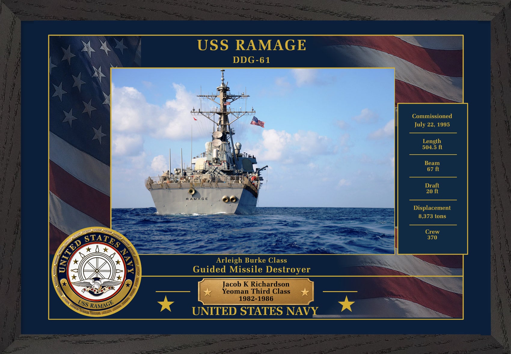 USS Ramage DDG-61 Framed Patriotic Photo
