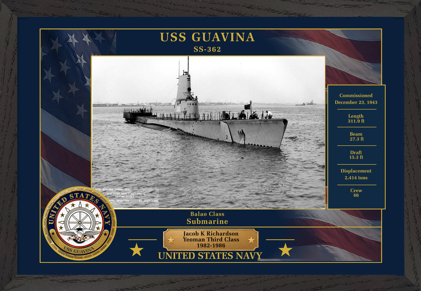 USS Guavina SS-362 Framed Patriotic Photo