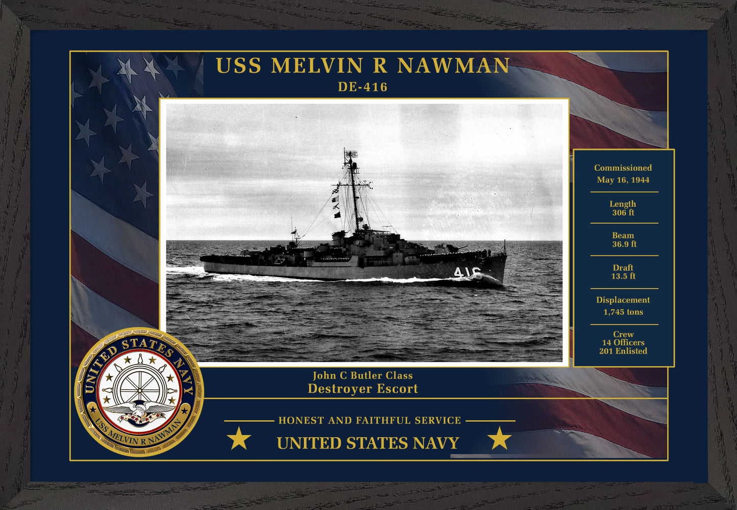 USS Melvin R Nawman DE-416 Framed Patriotic Photo