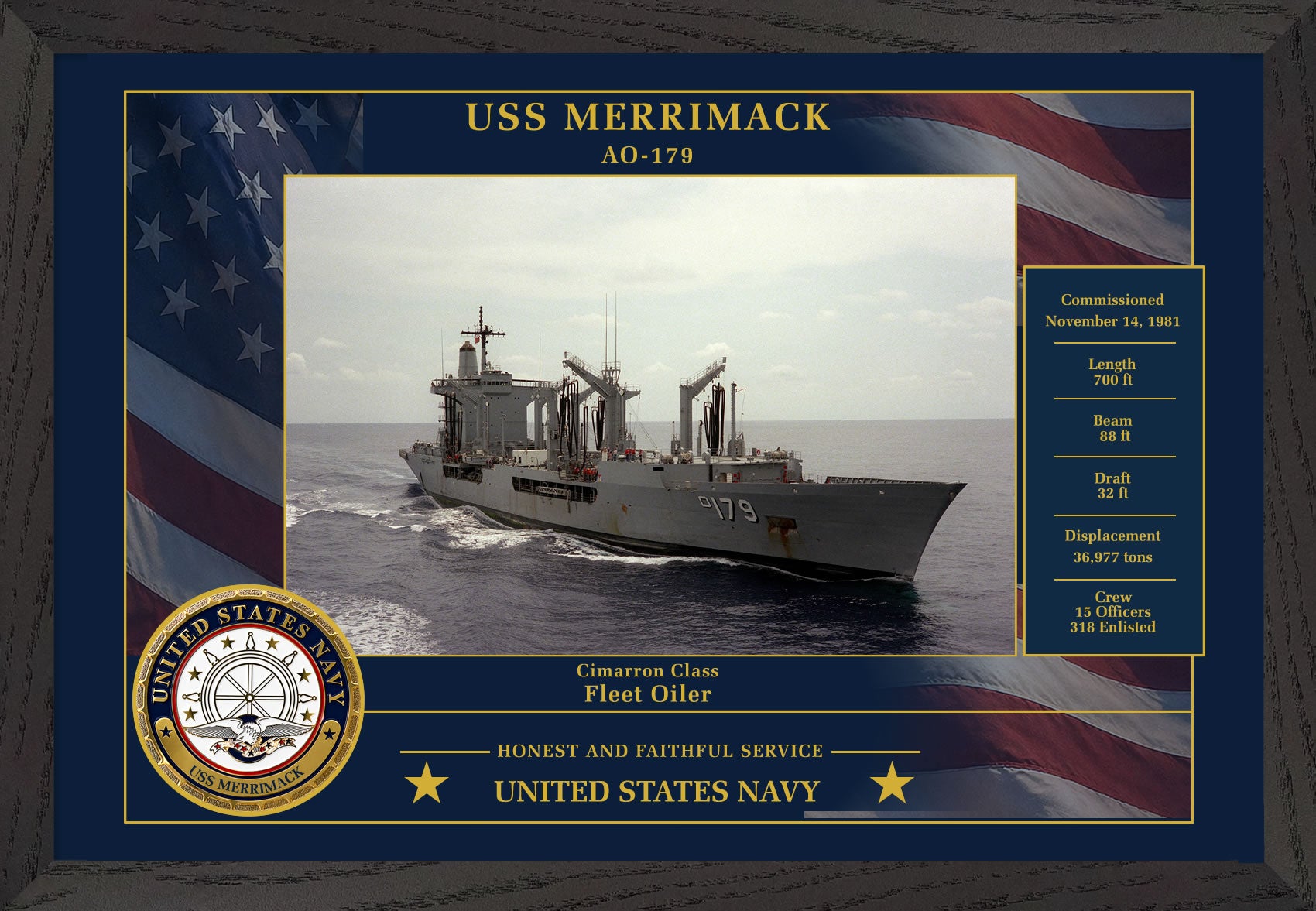 USS Merrimack AO-179 Framed Patriotic Photo
