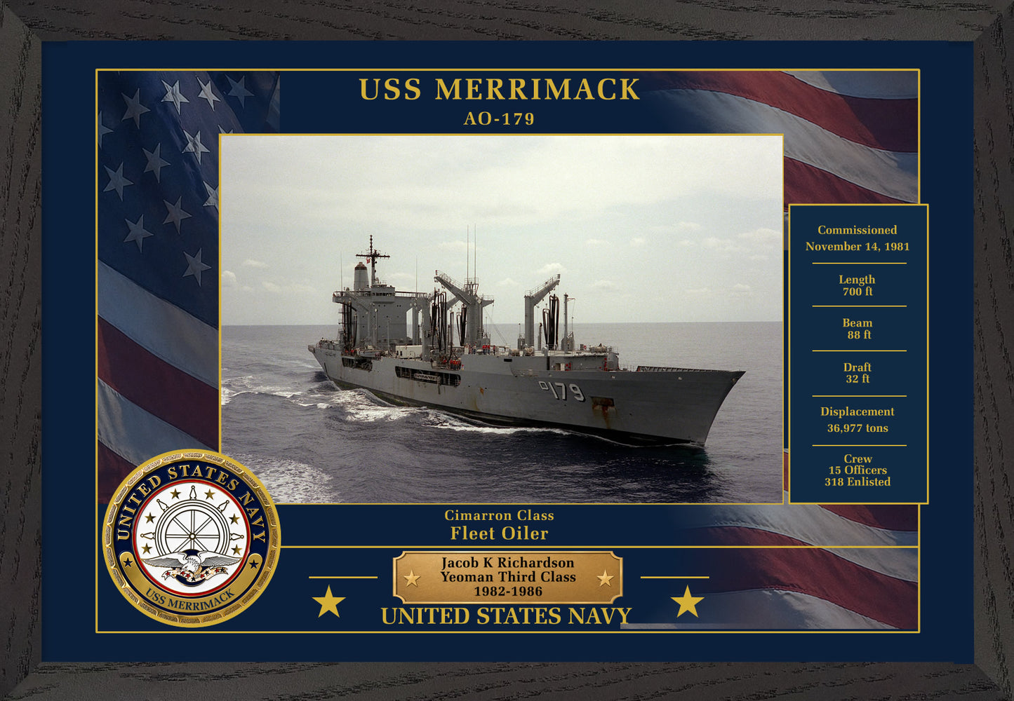 USS Merrimack AO-179 Framed Patriotic Photo