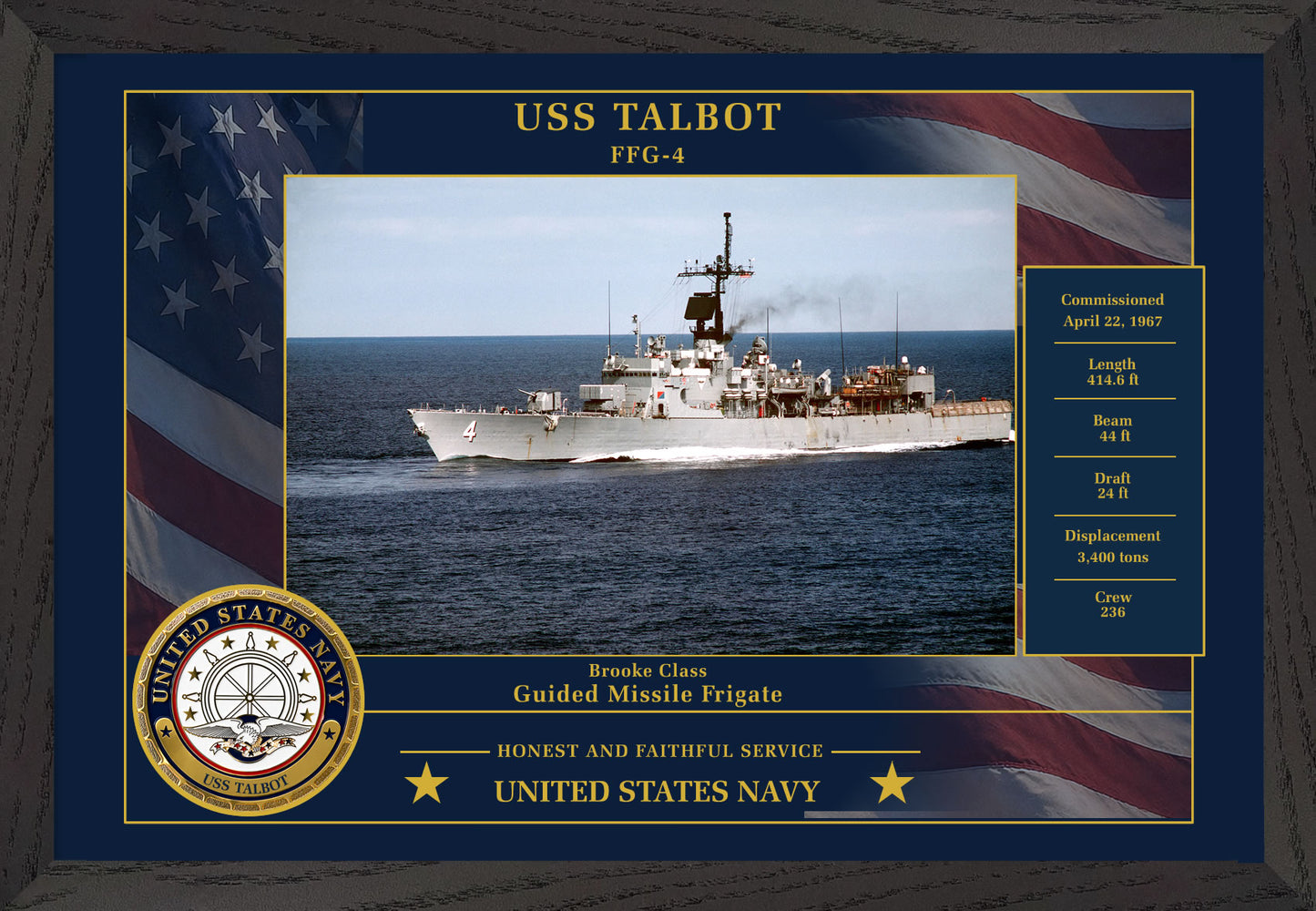 USS Talbot FFG-4 Framed Patriotic Photo