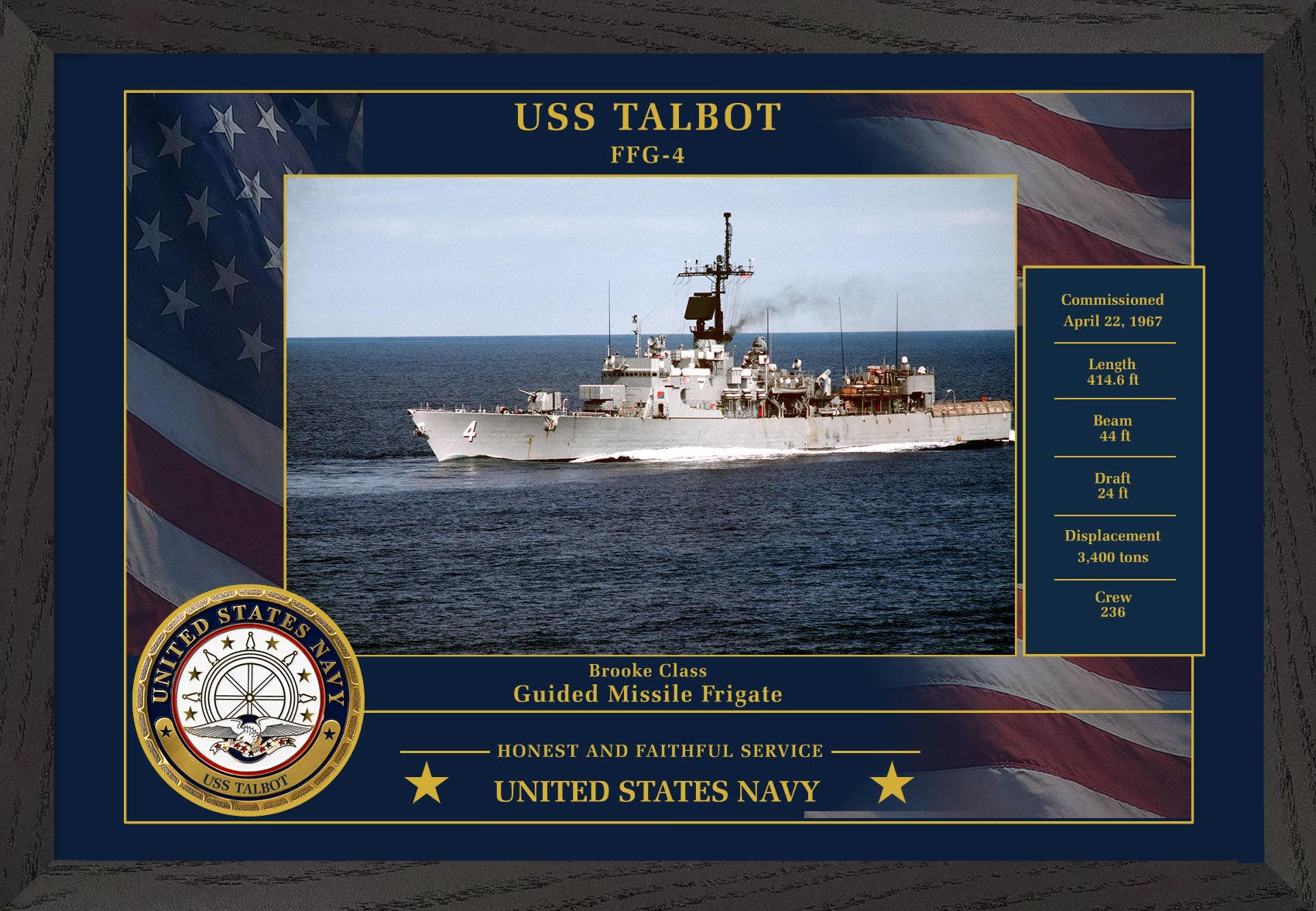 USS Talbot FFG-4 Framed Patriotic Photo