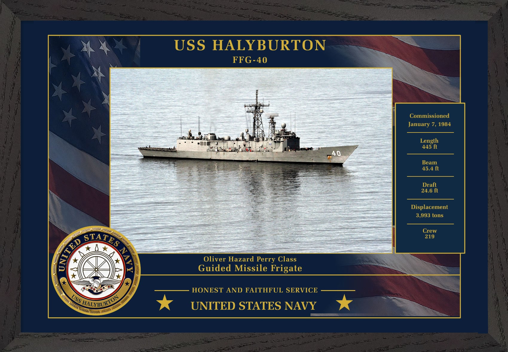 USS Halyburton FFG-40 Framed Patriotic Photo