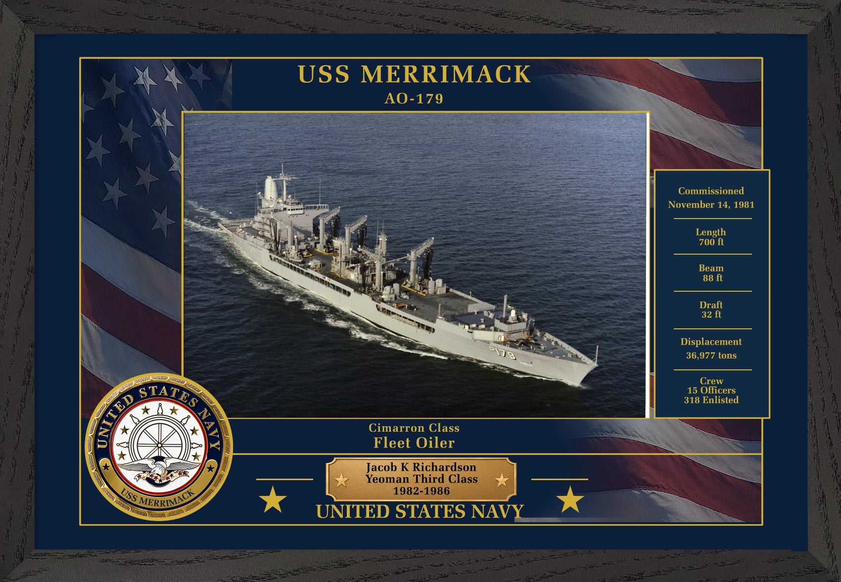 USS Merrimack AO-179 Framed Patriotic Photo