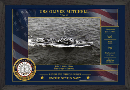 USS Oliver Mitchell DE-417 Framed Patriotic Photo