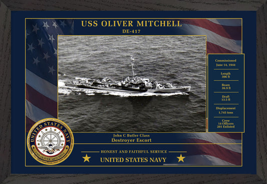 USS Oliver Mitchell DE-417 Framed Patriotic Photo