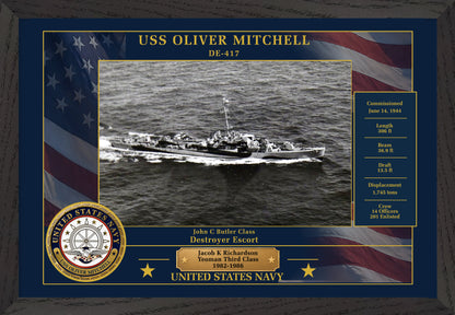 USS Oliver Mitchell DE-417 Framed Patriotic Photo