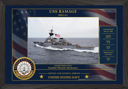 USS Ramage DDG-61 Framed Patriotic Photo