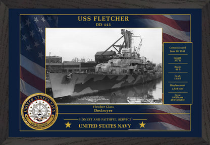 USS Fletcher DD-445 Framed Patriotic Photo