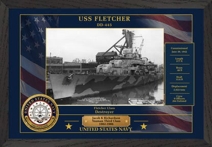 USS Fletcher DD-445 Framed Patriotic Photo
