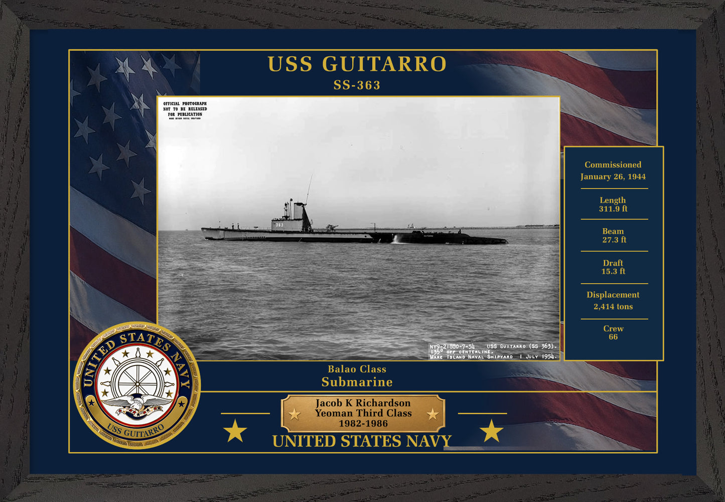 USS Guitarro SS-363 Framed Patriotic Photo