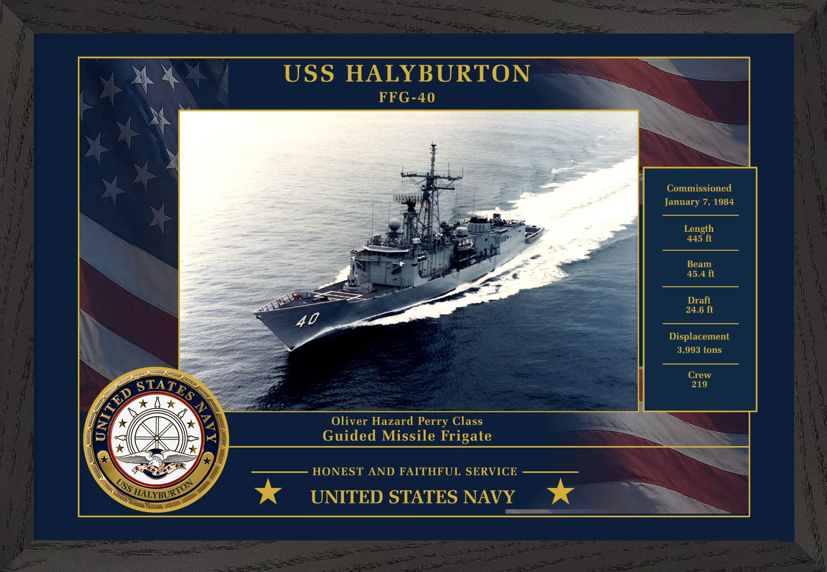 USS Halyburton FFG-40 Framed Patriotic Photo