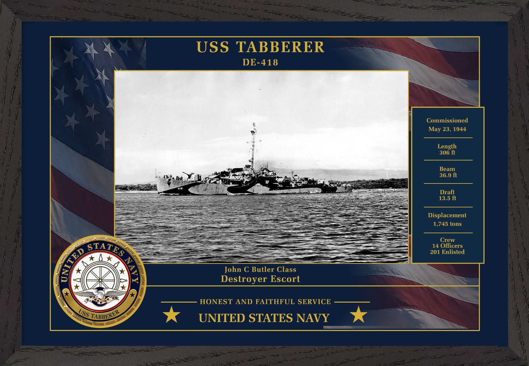 USS Tabberer DE-418 Framed Patriotic Photo