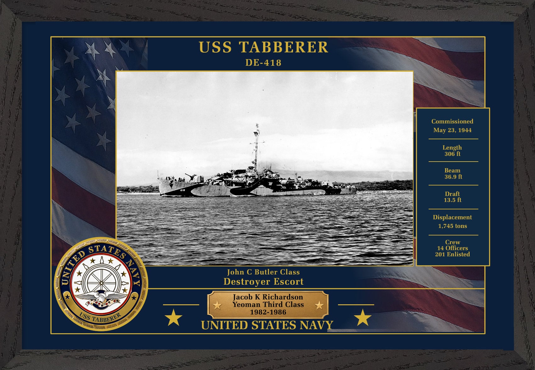USS Tabberer DE-418 Framed Patriotic Photo