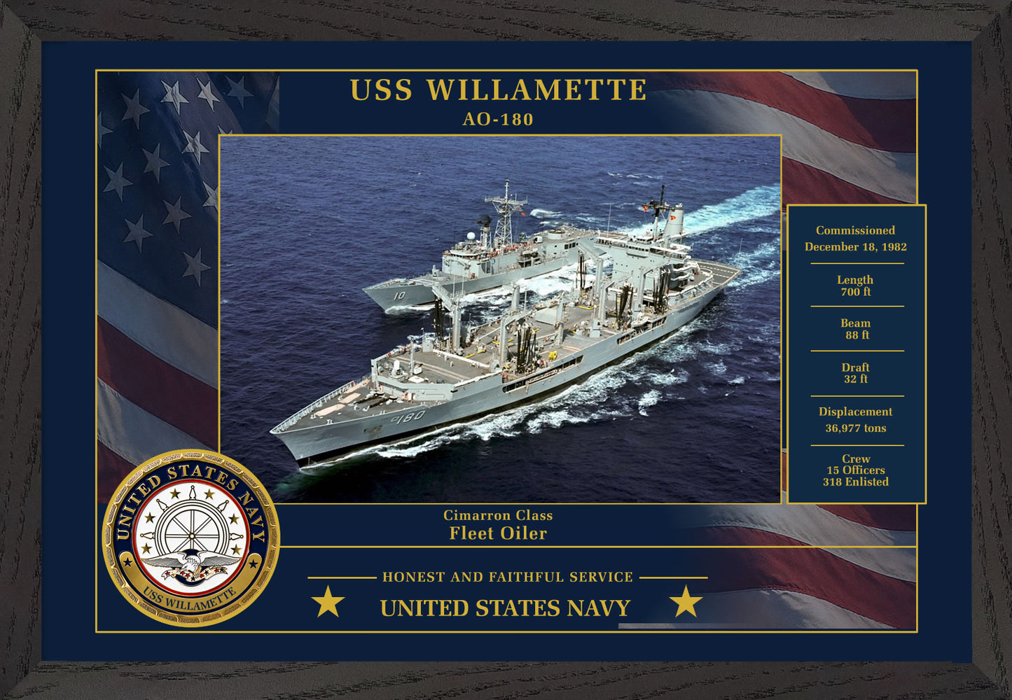 USS Willamette AO-180 Framed Patriotic Photo