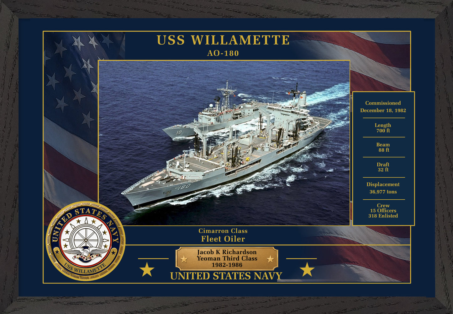 USS Willamette AO-180 Framed Patriotic Photo