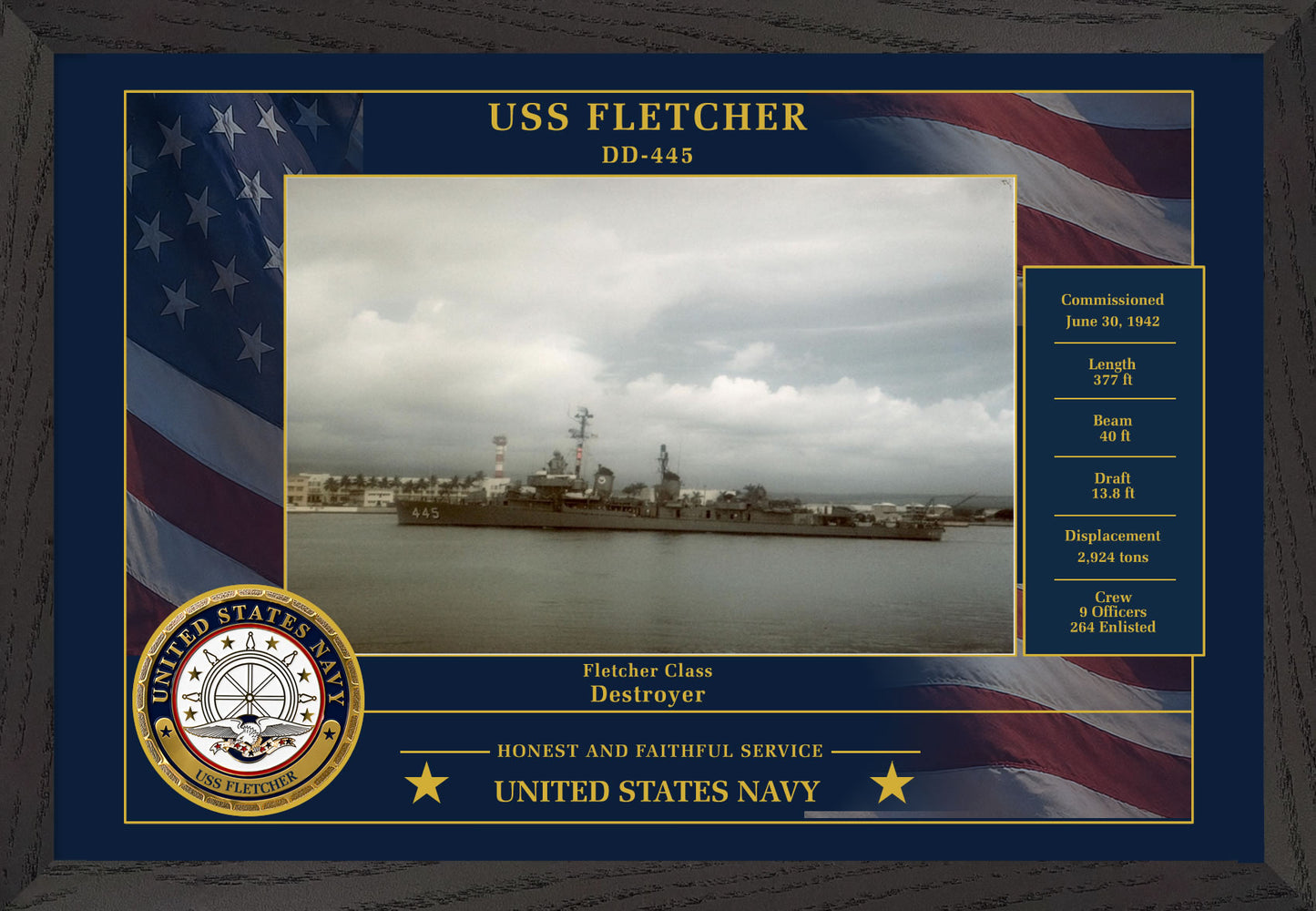 USS Fletcher DD-445 Framed Patriotic Photo